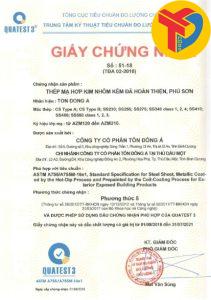 giấy chứng nhận chất lượng sản phẩm